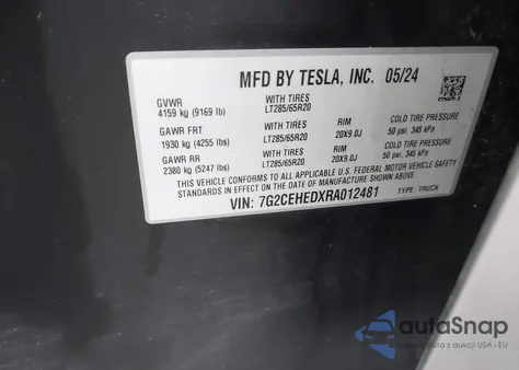 2024 Tesla Cybertruck All-Wheel Drive from USA, damaged, VIN 7G2CEHEDXRA012481